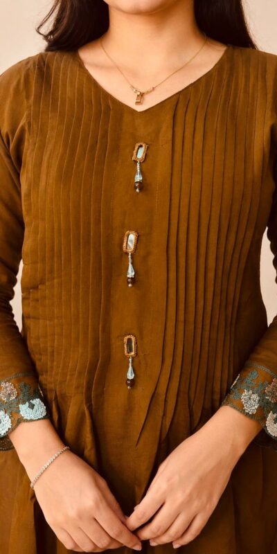 Special Brown Mal Chanderi Hand Work Salwar Suit