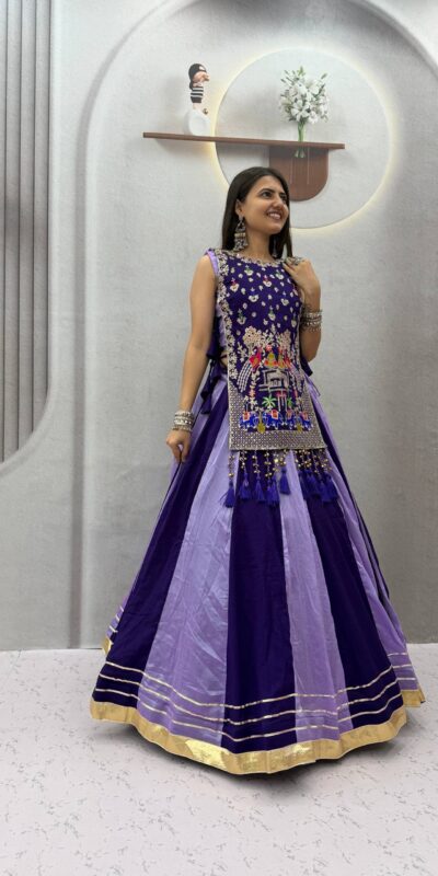 Special Lavender Vichitra Thread Work Lehenga Choli