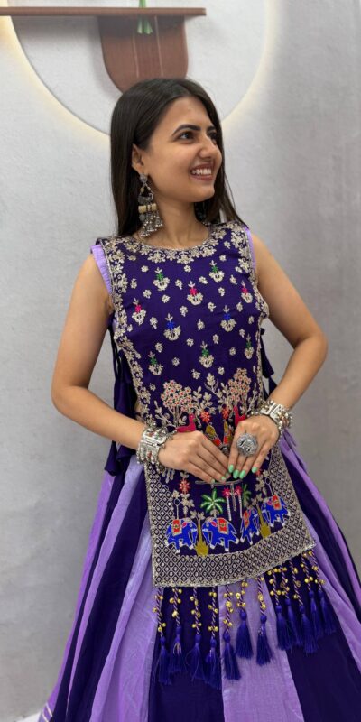 Special Lavender Vichitra Thread Work Lehenga Choli