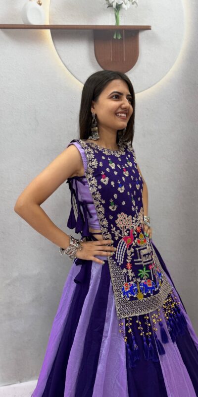 Special Lavender Vichitra Thread Work Lehenga Choli