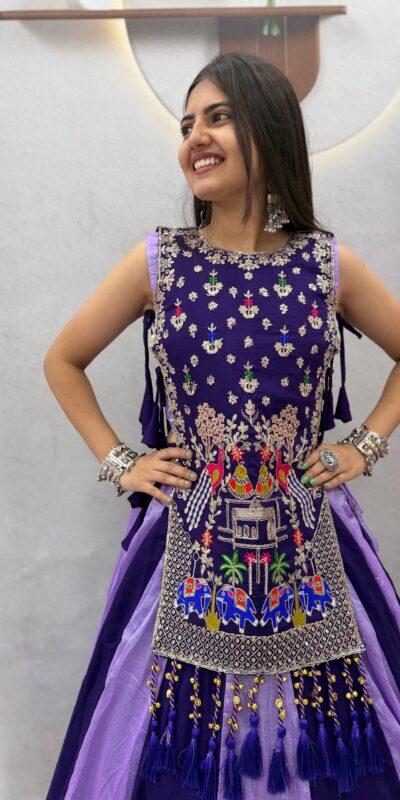 Special Lavender Vichitra Thread Work Lehenga Choli