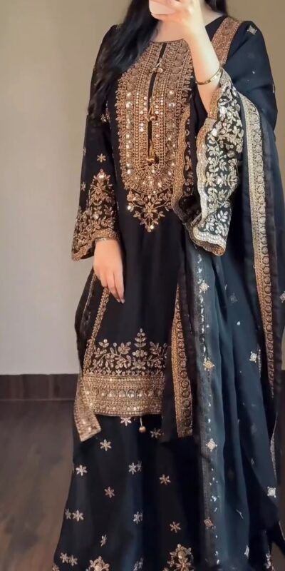 Super Black Rangoli Silk Sequins Work Salwar Suit