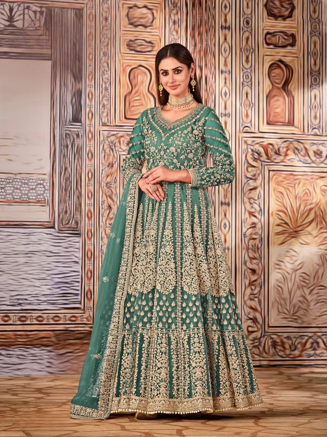 Super Blue Butterfly Net Sequins Work Salwar Suit