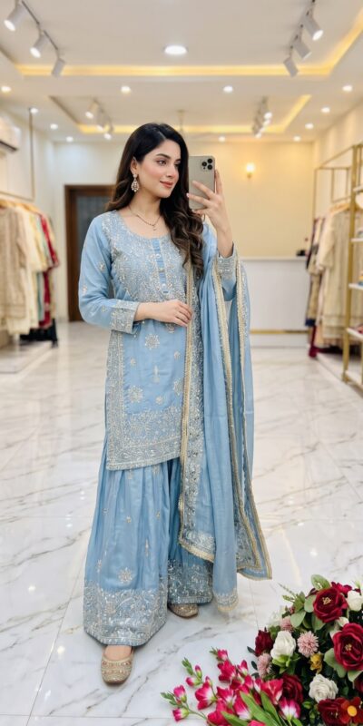 Super Blue NC Zimmy Silk Embroidery Work Salwar Suit