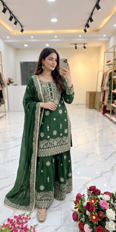 Super Green NC Zimmy Silk Embroidery Work Salwar Suit