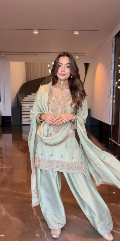 Super Light Pista Germane Chinon Embroidery Work Salwar Suit