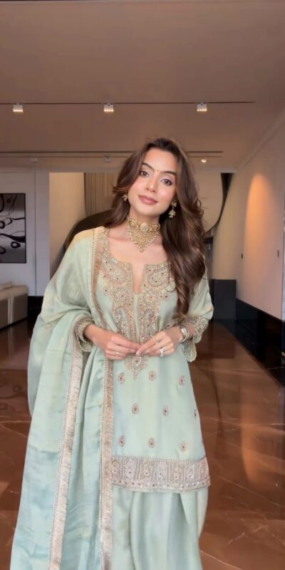 Super Light Pista Germane Chinon Embroidery Work Salwar Suit