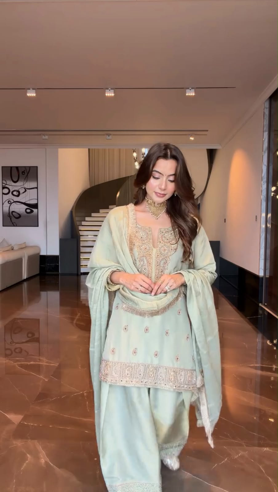 Super Light Pista Germane Chinon Embroidery Work Salwar Suit