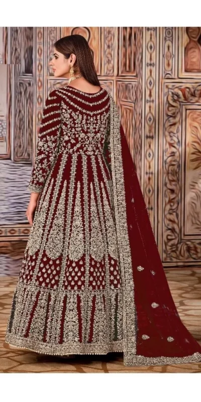 Super Maroon Butterfly Net Sequins Work Salwar Suit