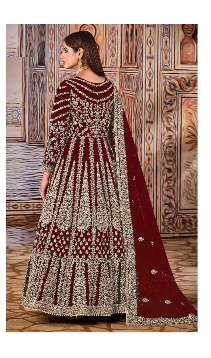 Super Maroon Butterfly Net Sequins Work Salwar Suit