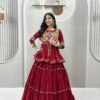 Super Maroon Cotton Mirror Gamthi Work Lehenga Choli