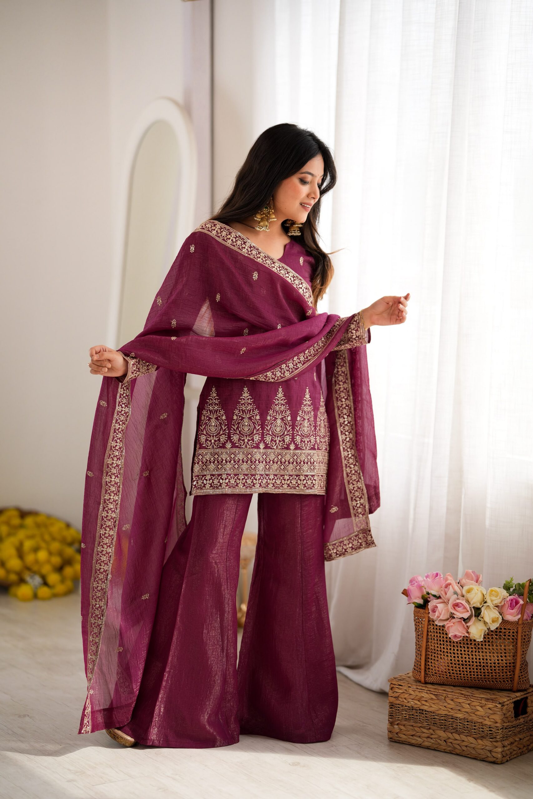Super Maroon Crunchy Silk Sequence Work Salwar Suit