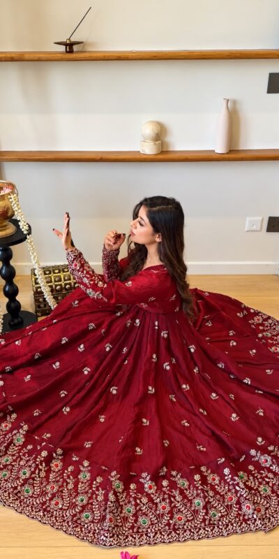 Super Maroon Doremon Crush Sequence Work Gown