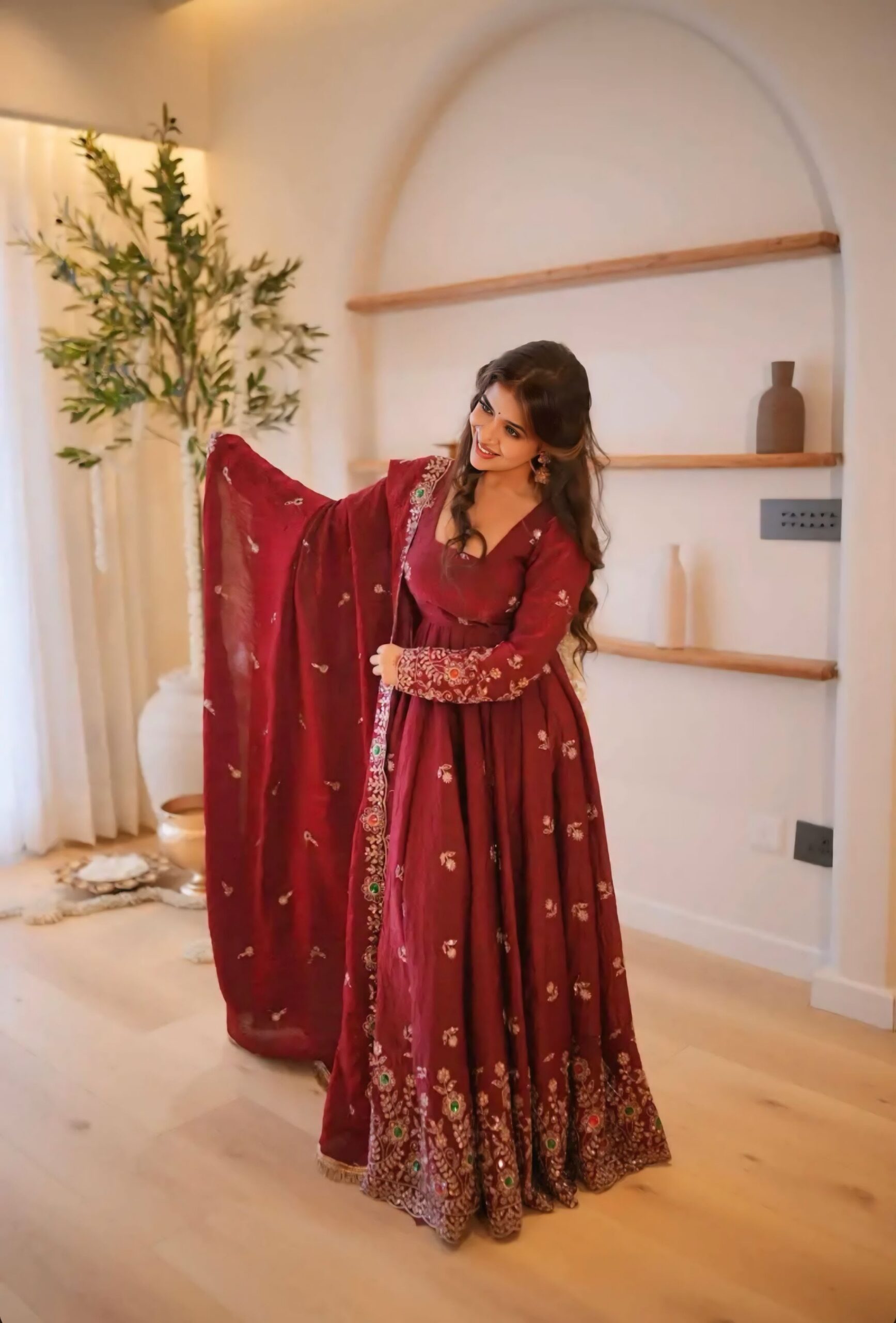 Super Maroon Doremon Crush Sequence Work Gown