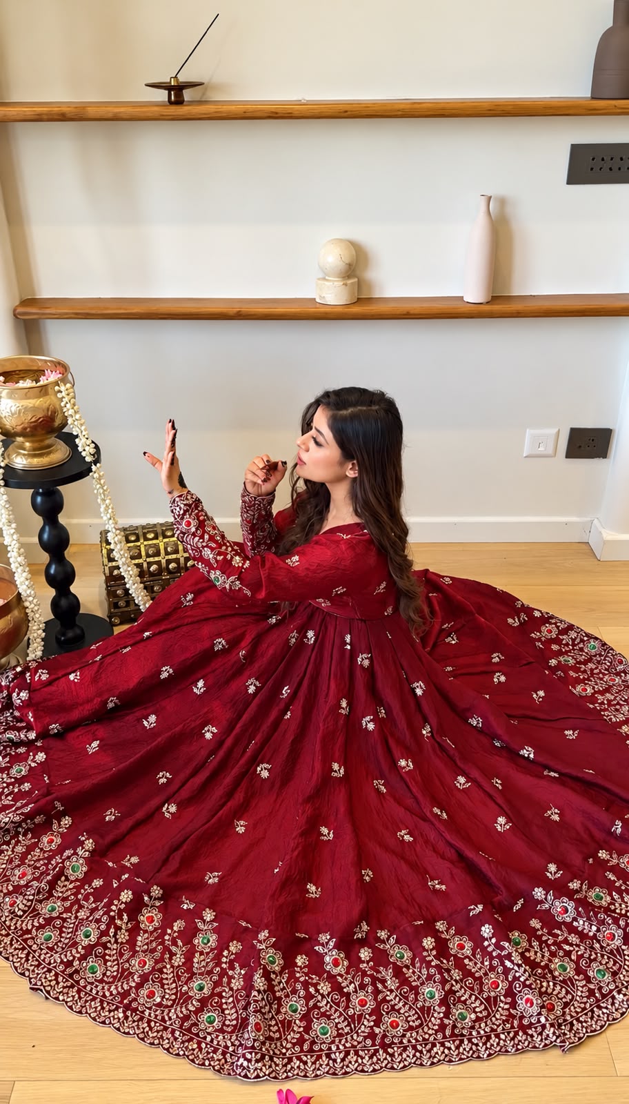 Super Maroon Doremon Crush Sequence Work Gown