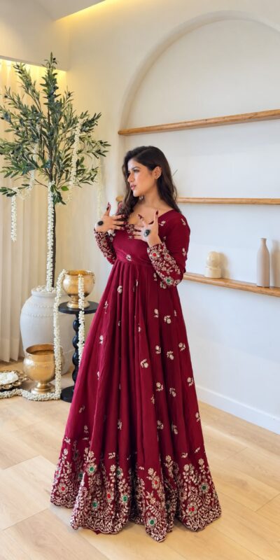 Super Maroon Doremon Crush Sequence Work Gown
