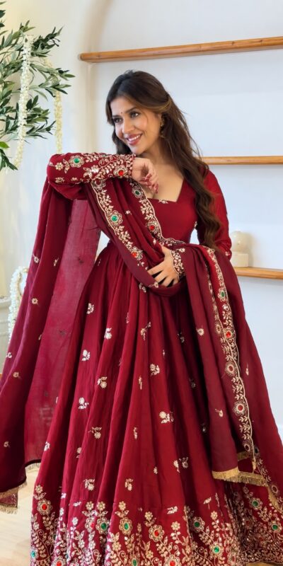 Super Maroon Doremon Crush Sequence Work Gown