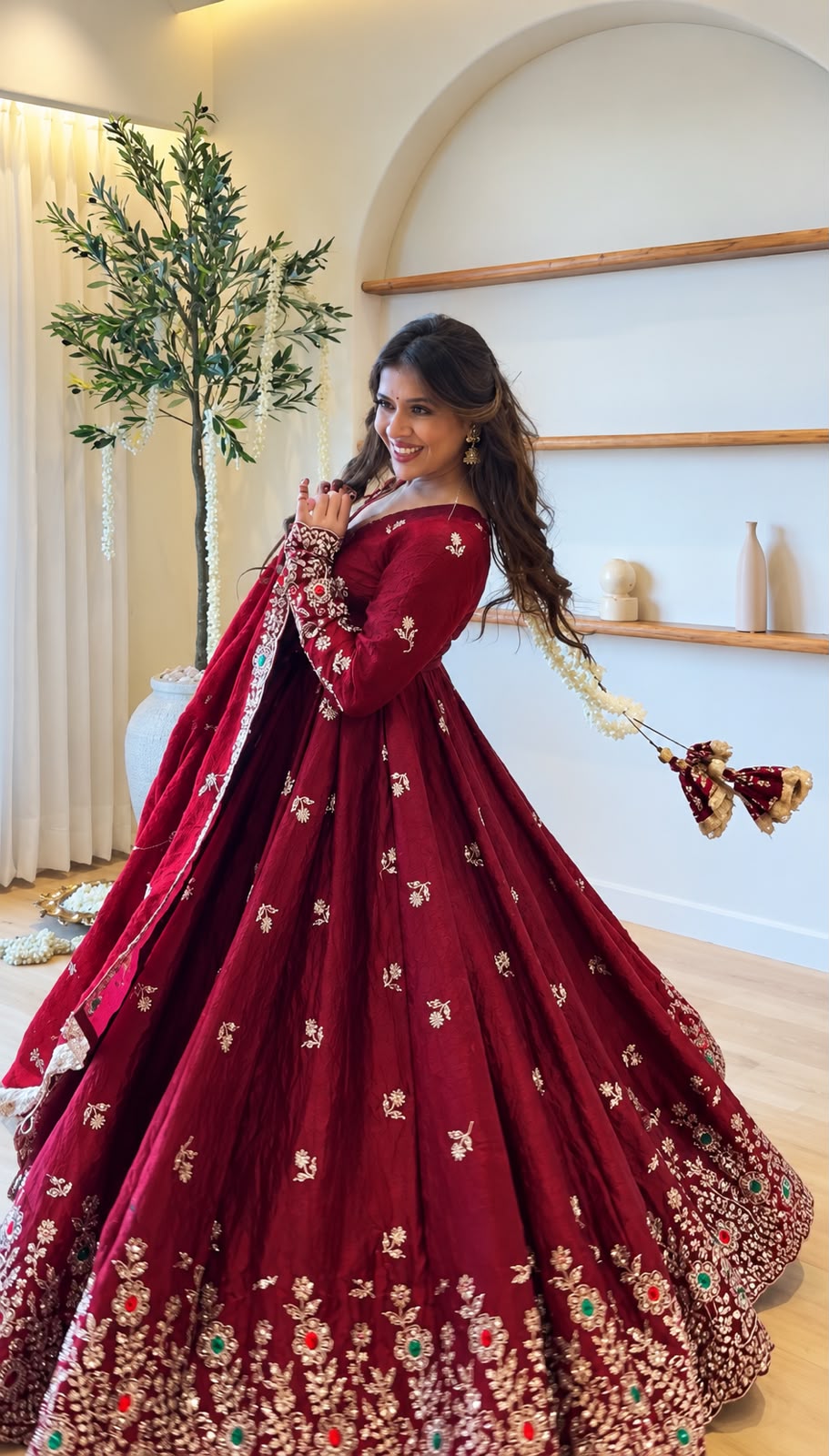 Super Maroon Doremon Crush Sequence Work Gown