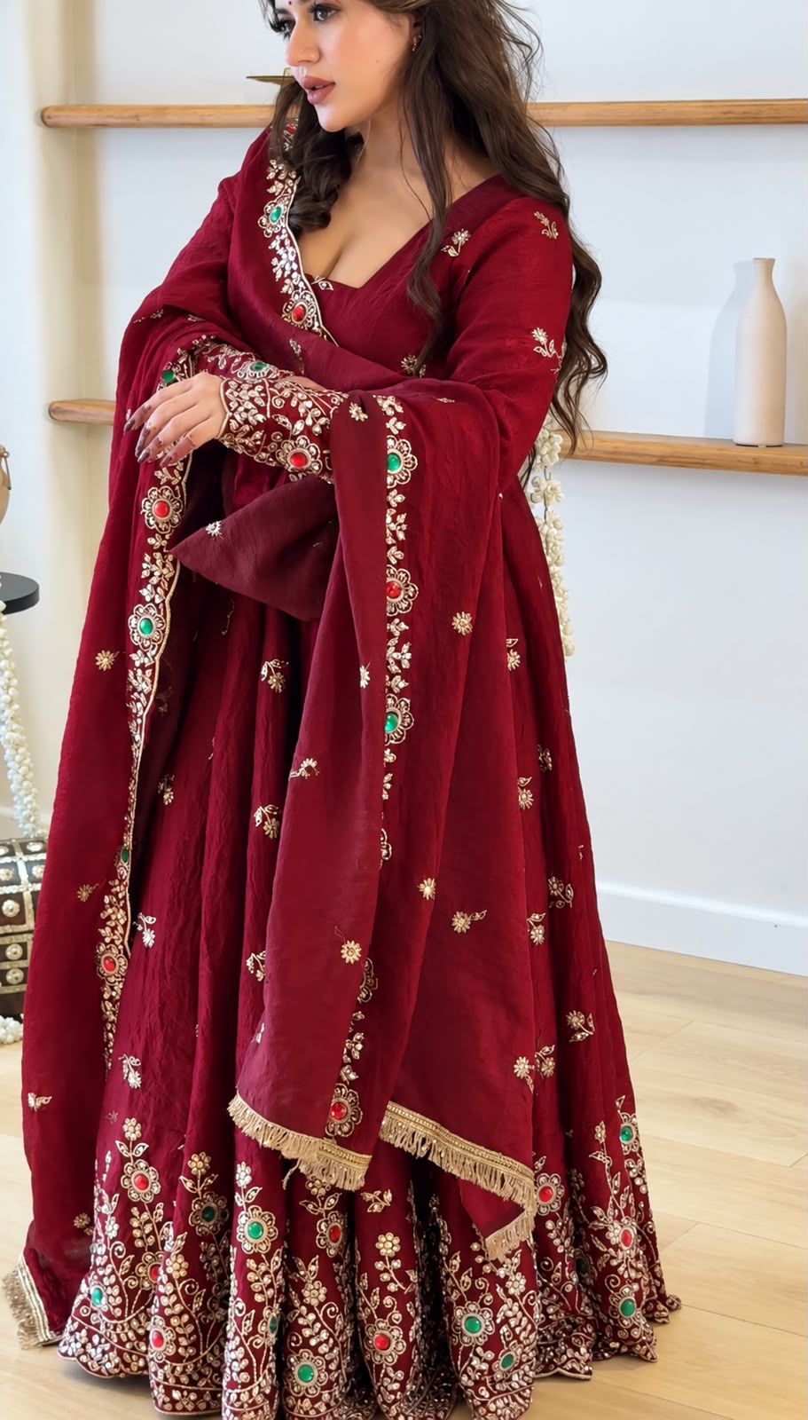 Super Maroon Doremon Crush Sequence Work Gown