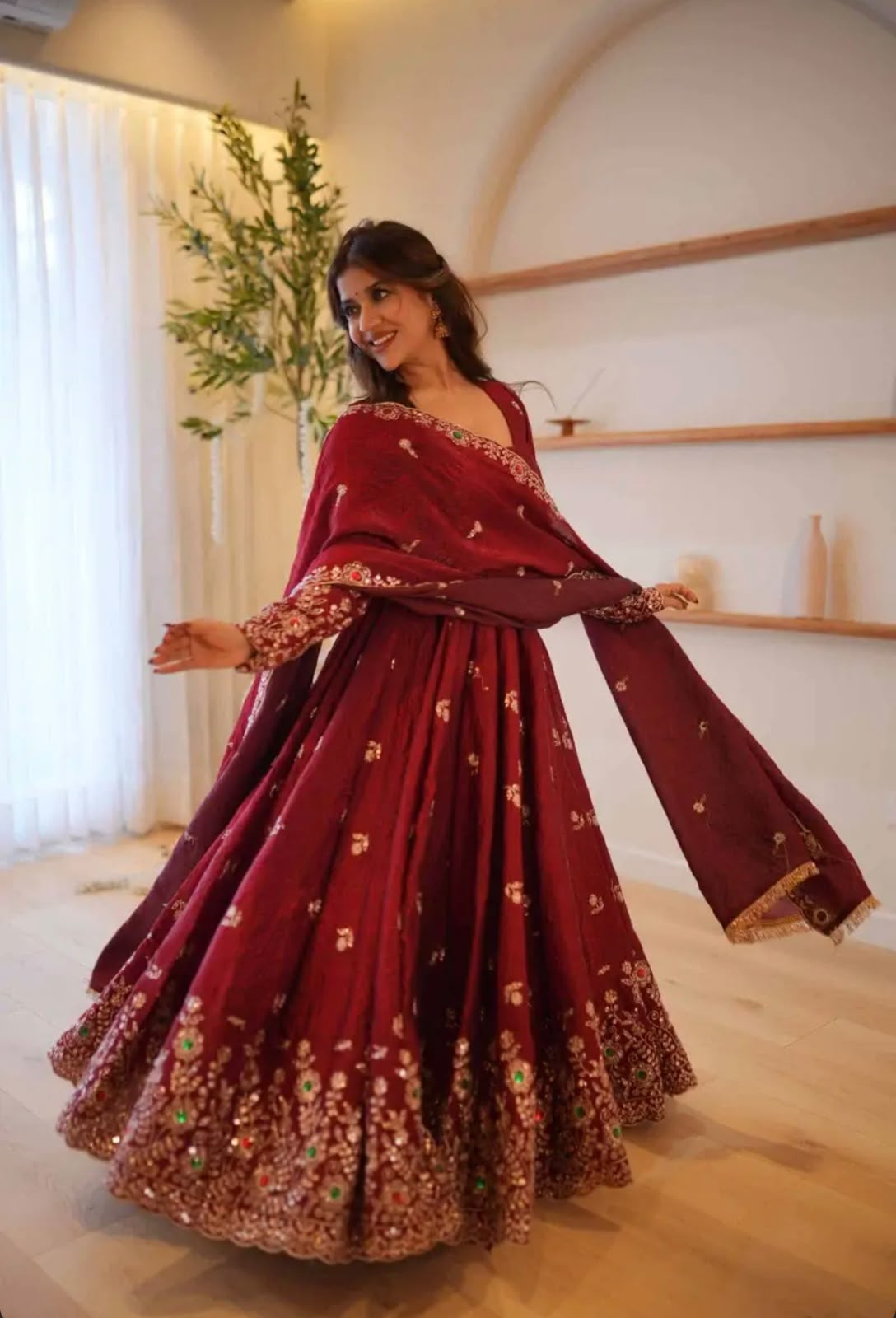 Super Maroon Doremon Crush Sequence Work Gown