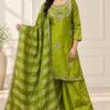 Super Mehendi Glass Silk Zari Stone Work Salwar Suit
