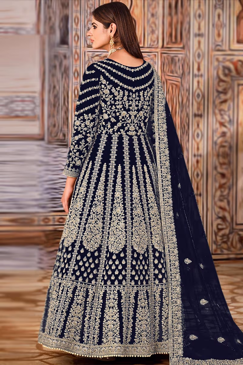 Super Navy Blue Butterfly Net Sequins Work Salwar Suit