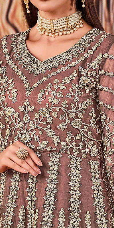 Super Peach Butterfly Net Sequins Work Salwar Suit