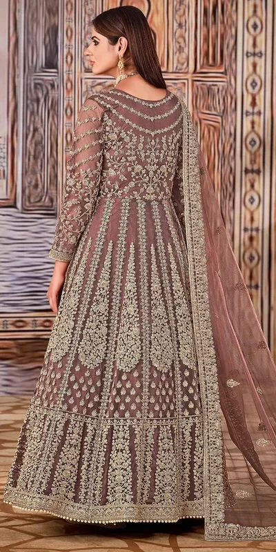 Super Peach Butterfly Net Sequins Work Salwar Suit