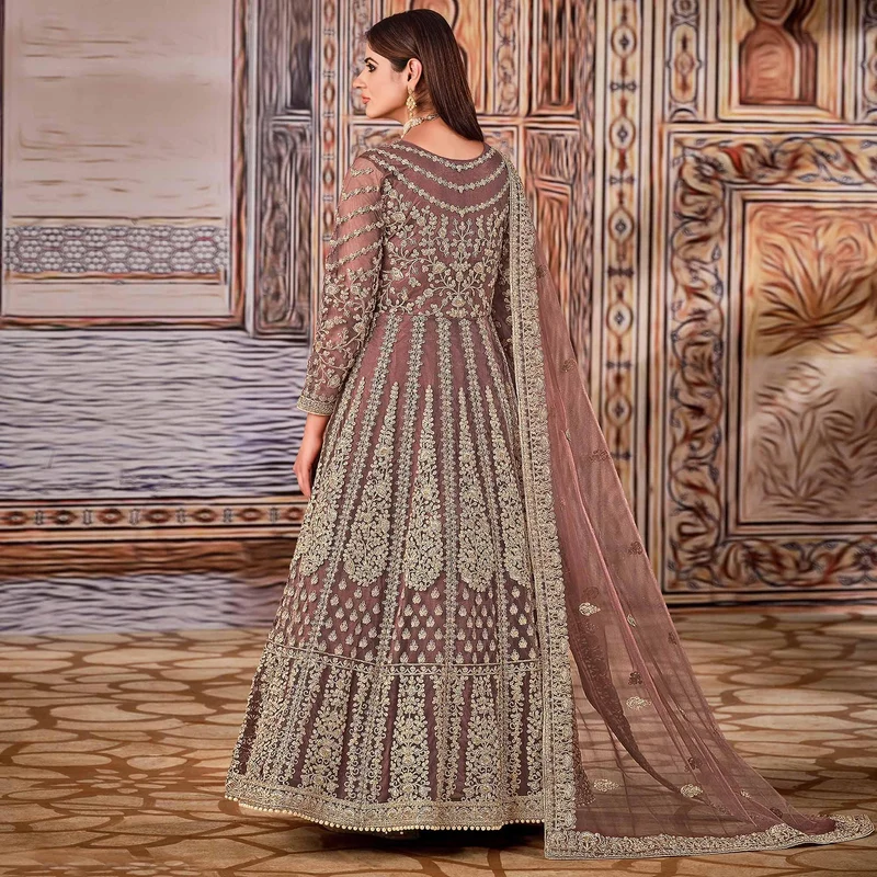 Super Peach Butterfly Net Sequins Work Salwar Suit