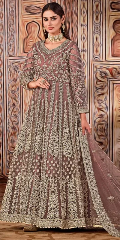 Super Peach Butterfly Net Sequins Work Salwar Suit