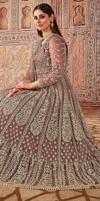 Super Peach Butterfly Net Sequins Work Salwar Suit