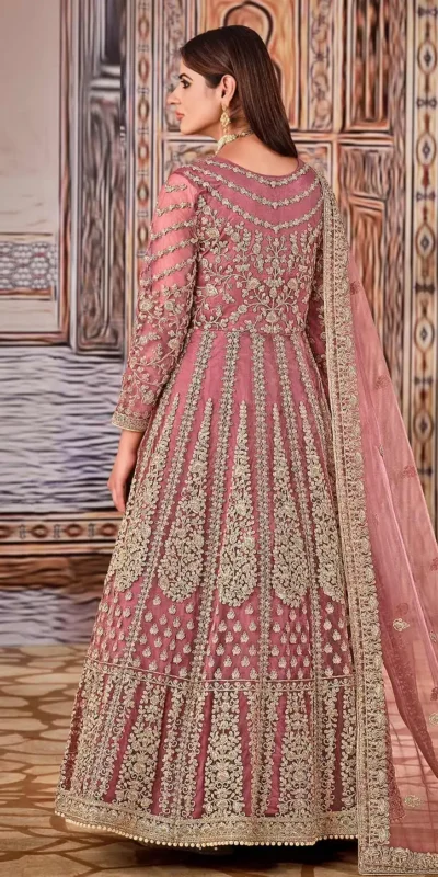 Super Pink Butterfly Net Sequins Work Salwar Suit