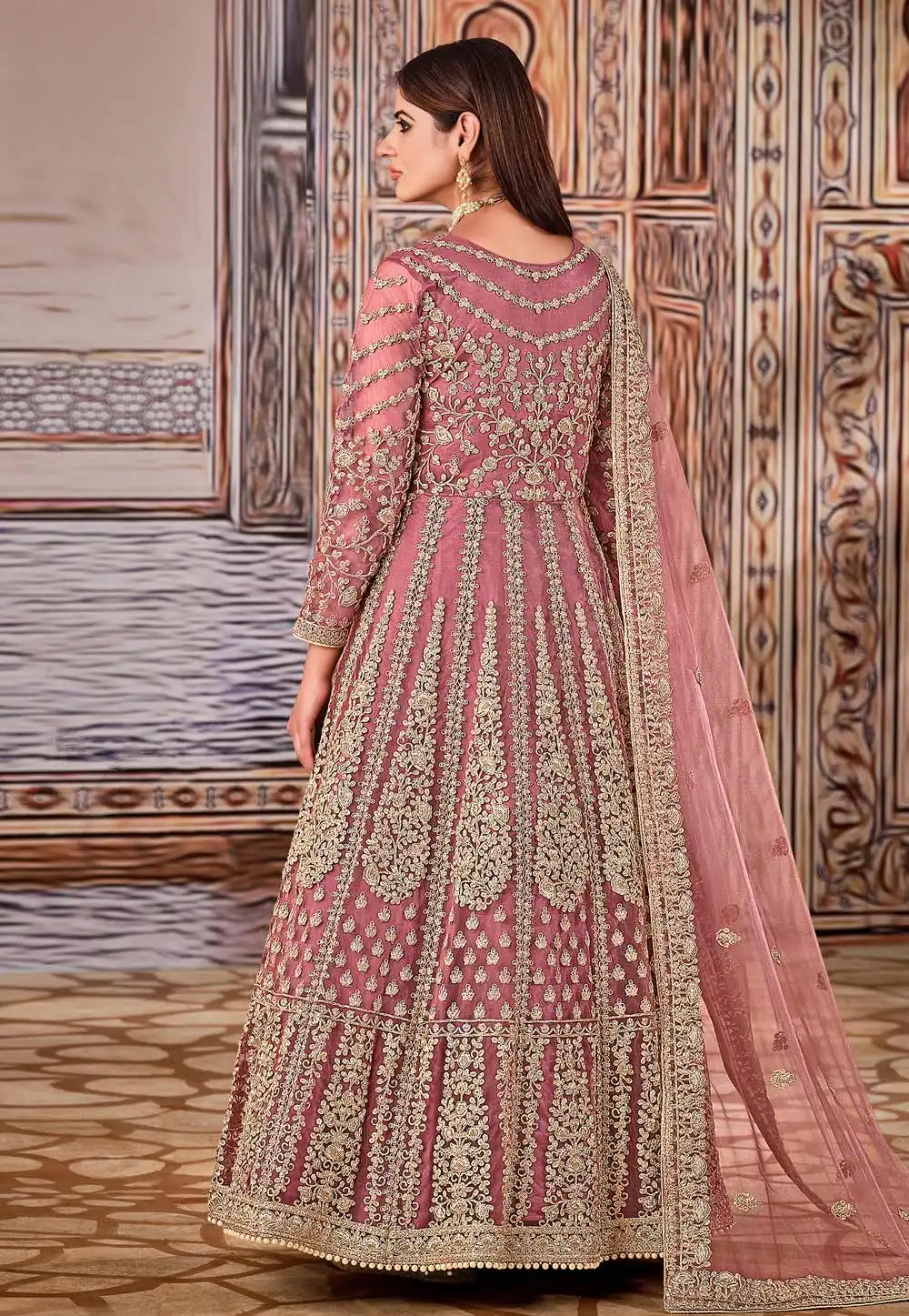 Super Pink Butterfly Net Sequins Work Salwar Suit
