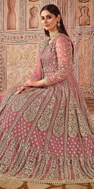 Super Pink Butterfly Net Sequins Work Salwar Suit