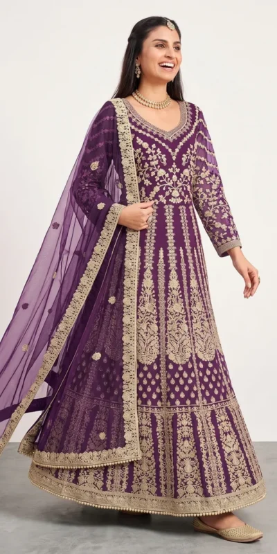 Super Purple Butterfly Net Sequins Work Salwar Suit