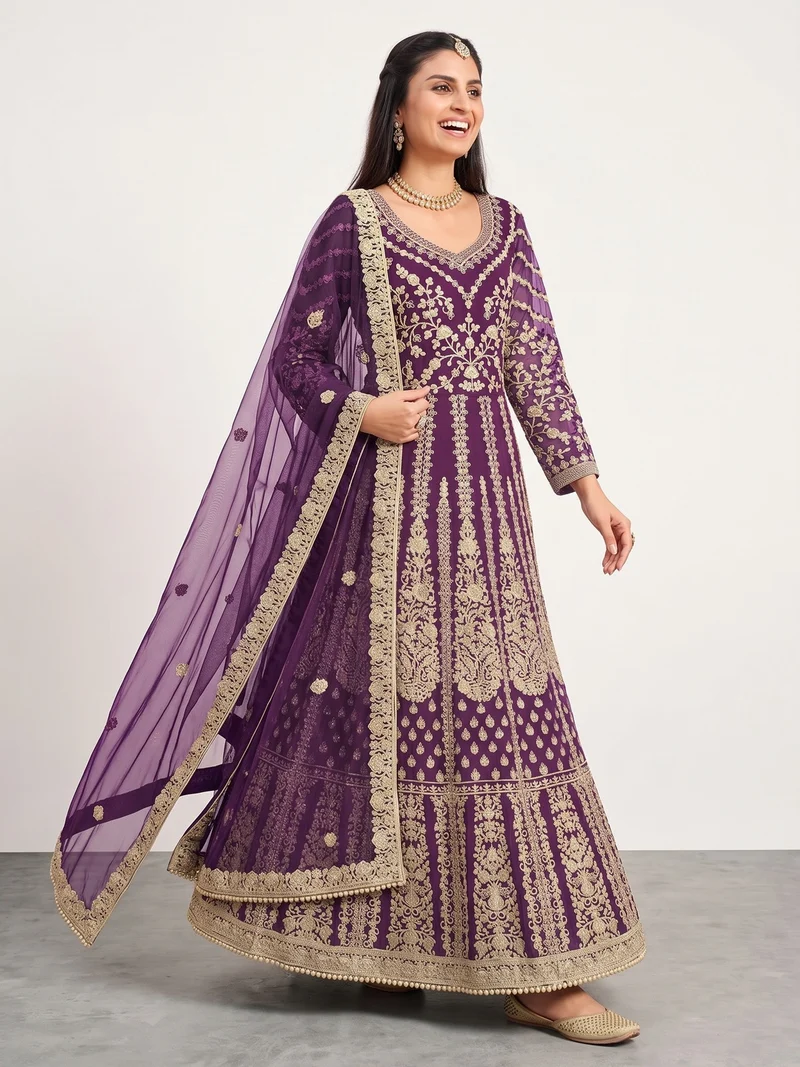 Super Purple Butterfly Net Sequins Work Salwar Suit