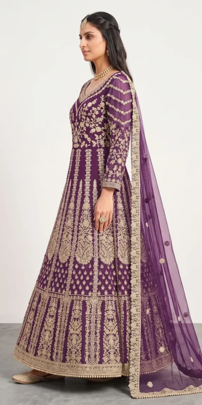 Super Purple Butterfly Net Sequins Work Salwar Suit