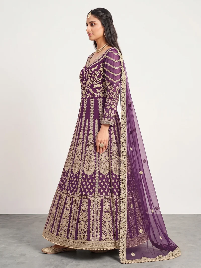 Super Purple Butterfly Net Sequins Work Salwar Suit