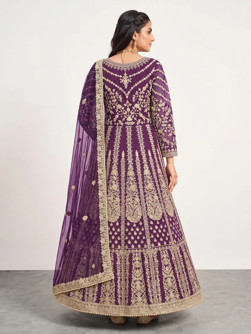 Super Purple Butterfly Net Sequins Work Salwar Suit