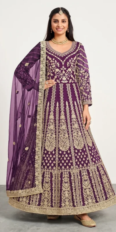 Super Purple Butterfly Net Sequins Work Salwar Suit