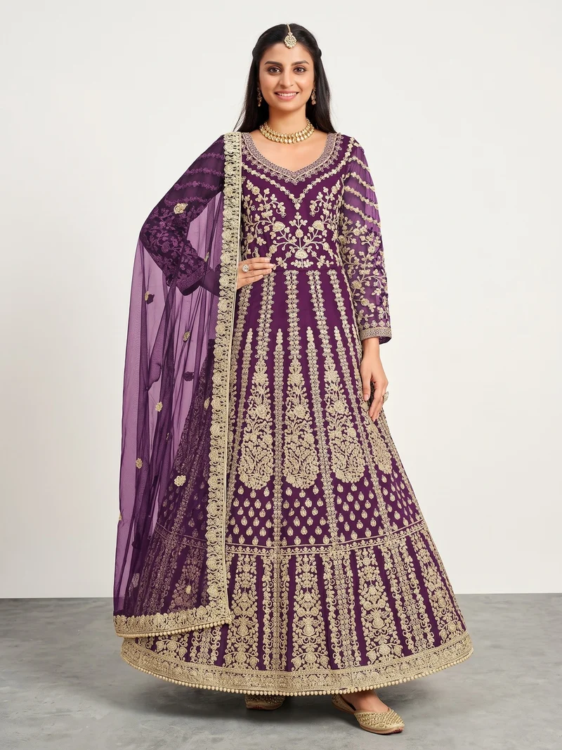 Super Purple Butterfly Net Sequins Work Salwar Suit