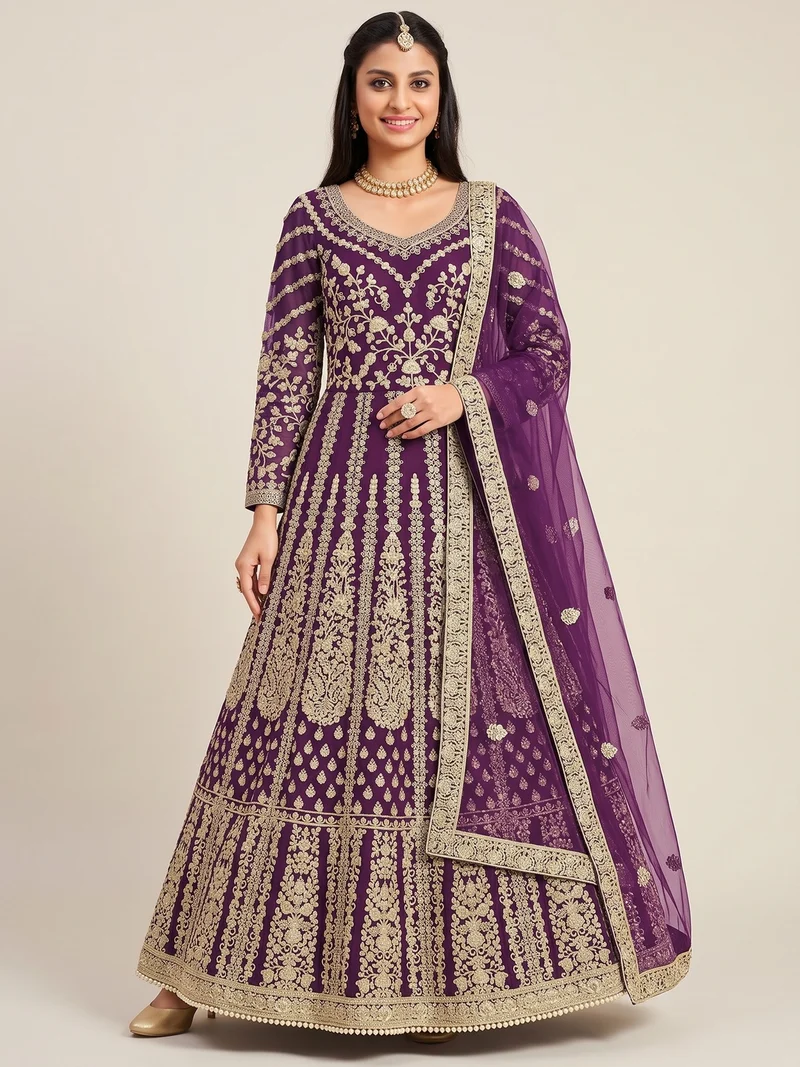 Super Purple Butterfly Net Sequins Work Salwar Suit