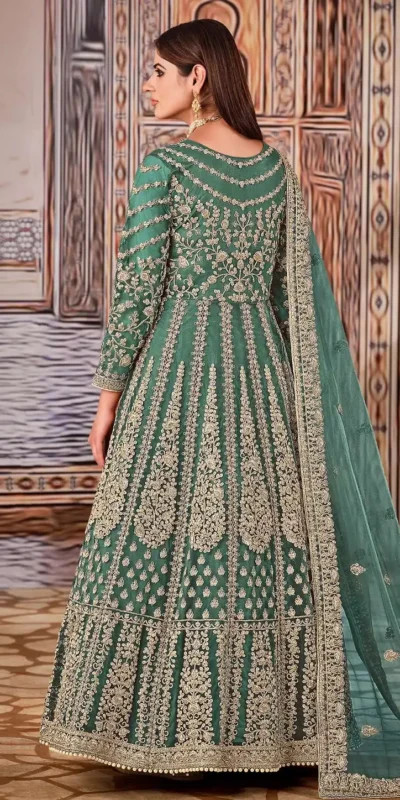 Super Sea Green Butterfly Net Sequins Work Salwar Suit