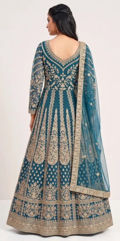 Super Teal Butterfly Net Sequins Work Salwar Suit