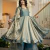 Super Teal Fandy Silk Sequins Work Salwar Suit