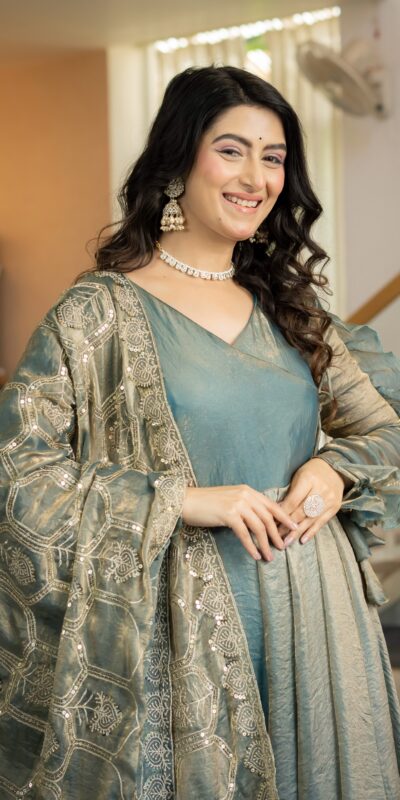Super Teal Fandy Silk Sequins Work Salwar Suit