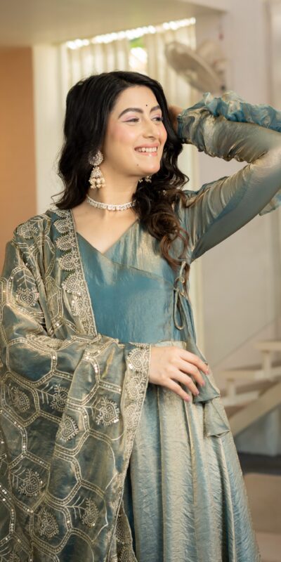 Super Teal Fandy Silk Sequins Work Salwar Suit