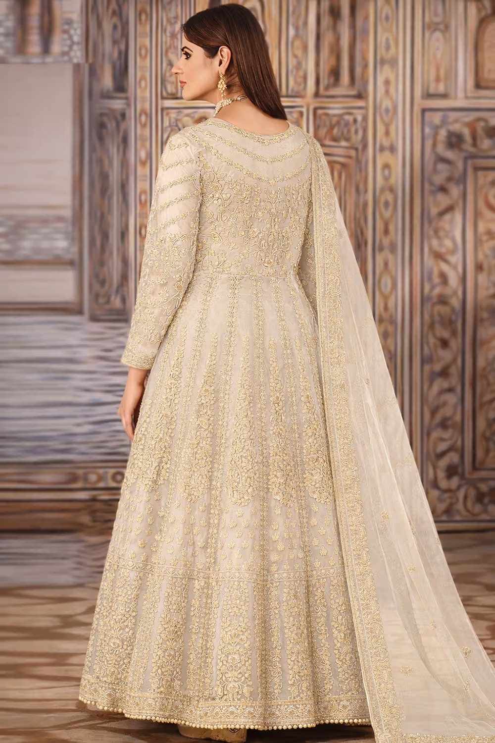 Super White Butterfly Net Sequins Work Salwar Suit