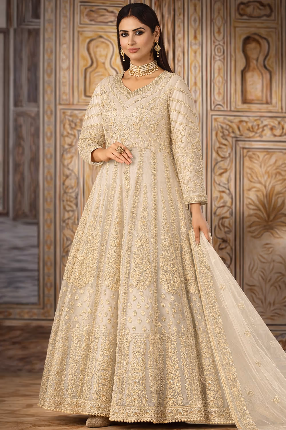 Super White Butterfly Net Sequins Work Salwar Suit