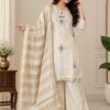Super White Glass Silk Zari Stone Work Salwar Suit
